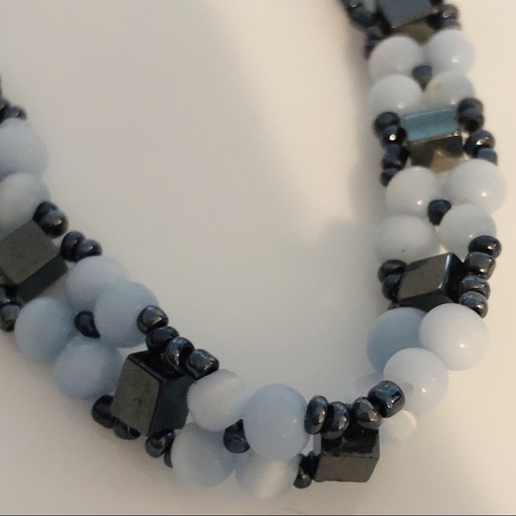 Boho Blue Seed Beaded Flower Bracelet - Picture 4 of 11